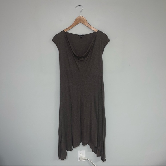 Eileen Fisher Dress Women's Size Small Dark Taupe Cowl‎ Neck Asymmetrical Silk - Picture 2 of 7